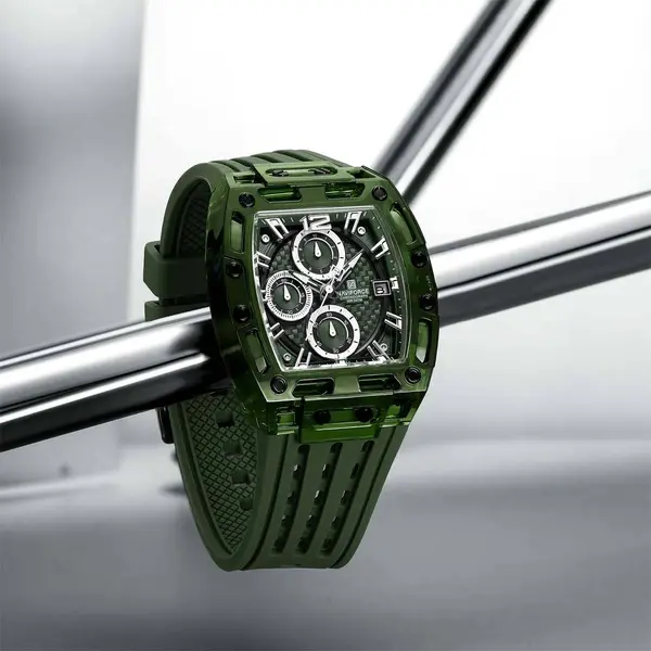 Naviforce NF7105 Comfortable Silicone Strap Multifunctional Chronograph Sports Men's Watch – Dial Color: Green, Strap Color: Green  – View 3
