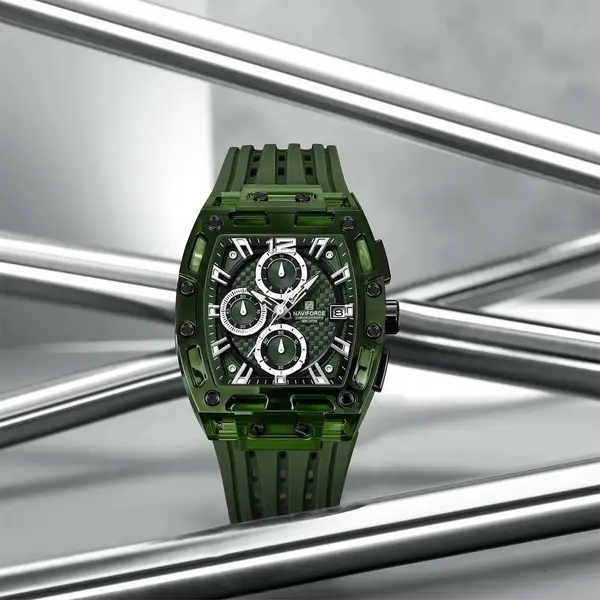 Naviforce NF7105 Comfortable Silicone Strap Multifunctional Chronograph Sports Men's Watch – Dial Color: Green, Strap Color: Green  – View 4