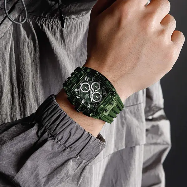 Naviforce NF7105 Comfortable Silicone Strap Multifunctional Chronograph Sports Men's Watch – Dial Color: Green, Strap Color: Green  – View 5