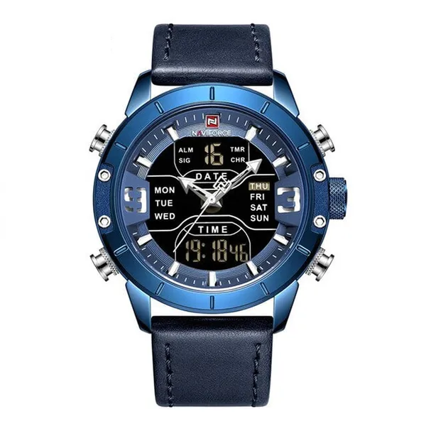 NAVIFORCE 9153-L Genuine Leather Strap Stylish Men's Watch – Dial Color: Blue, Strap Color: Blue – View 1