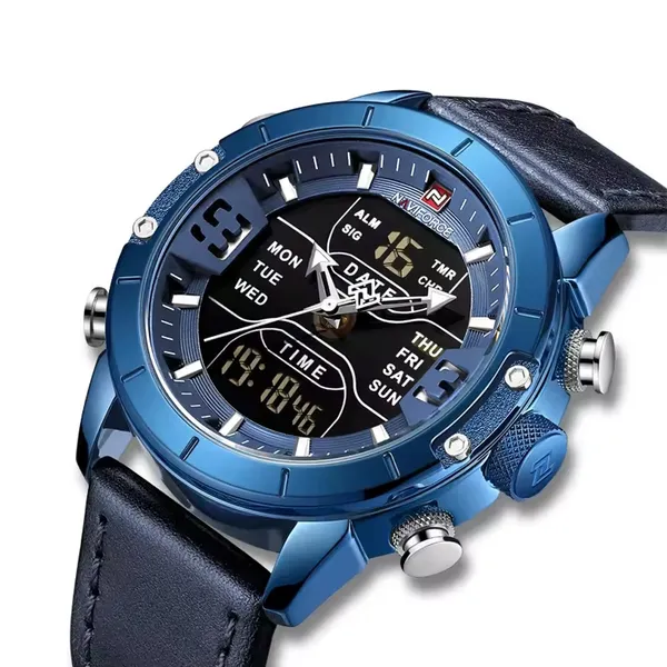 NAVIFORCE 9153-L Genuine Leather Strap Stylish Men's Watch – Dial Color: Blue, Strap Color: Blue – View 2