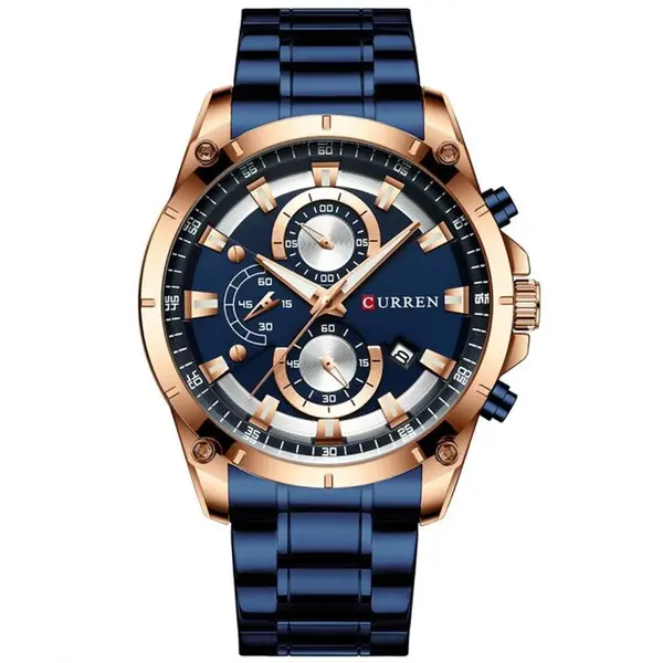 Curren 8360 Comfortable Stainless Steel Multifunctional Analog Men's Watch – Dial Color: Blue, Strap Color: Blue – View 1