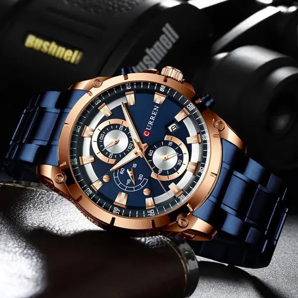 Curren 8360 Comfortable Stainless Steel Multifunctional Analog Men's Watch – Dial Color: Blue, Strap Color: Blue – View 3