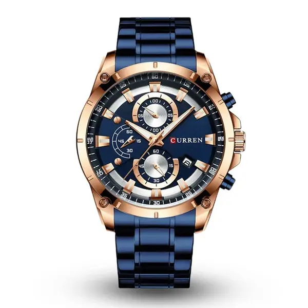 Curren 8360 Comfortable Stainless Steel Multifunctional Analog Men's Watch – Dial Color: Blue, Strap Color: Blue – View 2