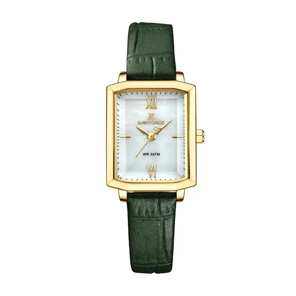 Naviforce NF5039 Leather Strap Waterproof Quartz Analog Women's Watch – Dial Color: White, Strap Color: Green  – View 2