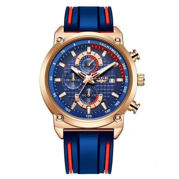 LIGE 10004 Silicone Strap Quartz Analog Premium Sporty Men's Watch – Dial Color: Blue, Strap Color: Blue – View 1