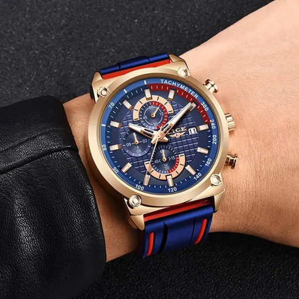 LIGE 10004 Silicone Strap Quartz Analog Premium Sporty Men's Watch – Dial Color: Blue, Strap Color: Blue – View 4