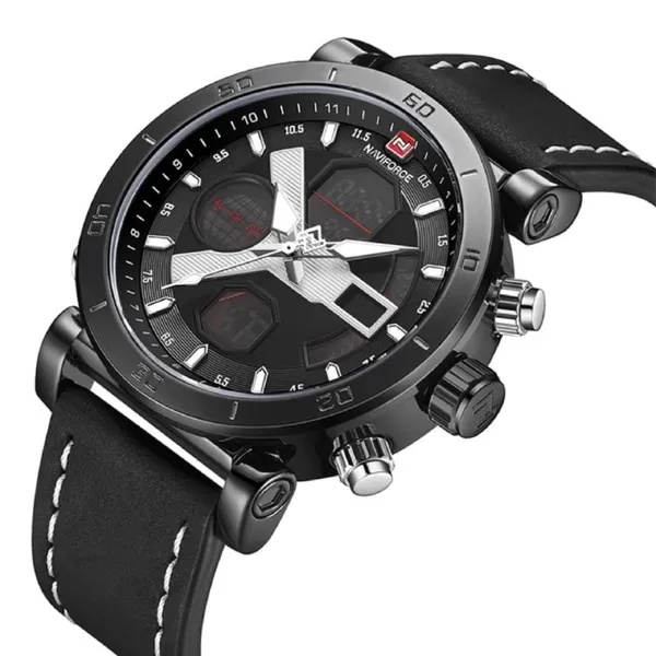 Naviforce 9132 Sport Military Dual Display Multifunction Men's Watch – Dial Color: Black, Strap Color: Black – View 2