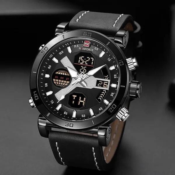 Naviforce 9132 Sport Military Dual Display Multifunction Men's Watch – Dial Color: Black, Strap Color: Black – View 3