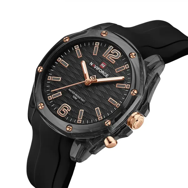 Naviforce 6103 Analog Silicone Strap Casual Men's Watch – Dial Color: Black, Strap Color: Black – View 2