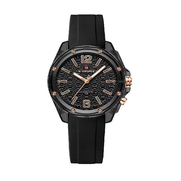 Naviforce 6103 Analog Silicone Strap Casual Men's Watch – Dial Color: Black, Strap Color: Black – View 1