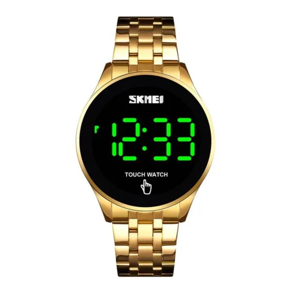 SKMEI 1579 Led Touch Screen Digital Man's Watch – Dial Color: Black, Strap Color: Gold – View 1