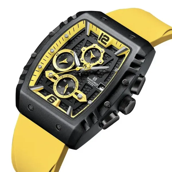Naviforce NF8025 Quartz Silicone Chronograph Sports Men's Watch – Dial Color: Yellow, Strap Color: Yellow – View 2