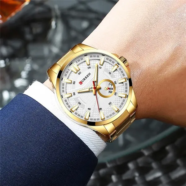 Curren 8372 High Quality Stainless Steel Analog Men's Watch – Dial Color: White Gold, Strap Color: Gold – View 4