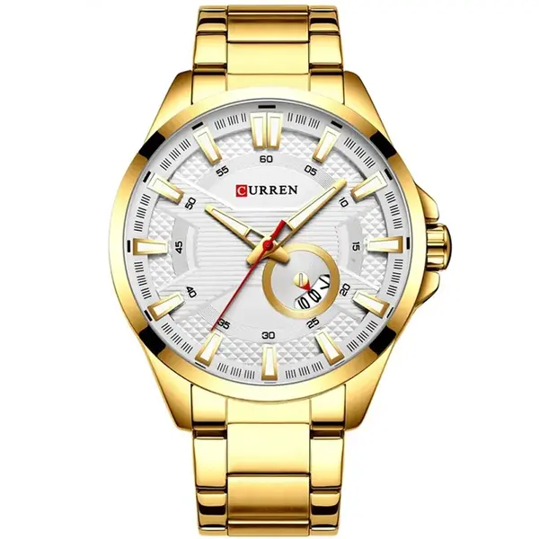 Curren 8372 High Quality Stainless Steel Analog Men's Watch – Dial Color: White Gold, Strap Color: Gold – View 1
