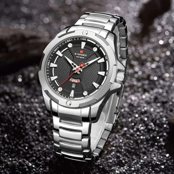 NAVIFORCE NF9161 Stainless Steel Analog Men's Watch – Dial Color: Black, Strap Color: Silver – View 3