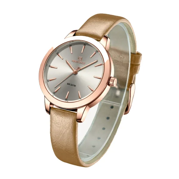 NAVIFORCE 5024 Casual PU Leather Waterproof Quartz Women's Watch – Dial Color: Rose, Strap Color: Gold  – View 2