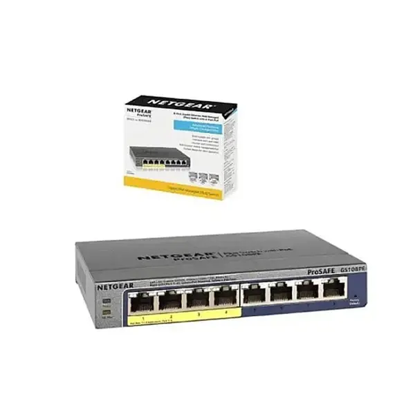 Netgear GS108PE 8-Port Pro Safe Gigabit Manage Plus Network Switch – View 1