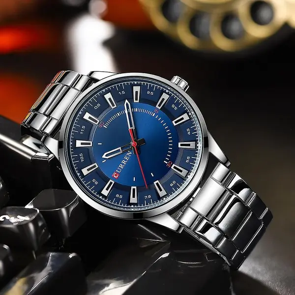 Curren 8406 Luxury Stainless Steel Quartz Casual Fashion Men's Watch – Dial Color: Blue, Strap Color: Silver – View 4