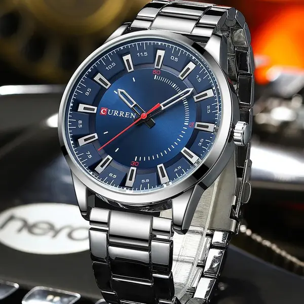 Curren 8406 Luxury Stainless Steel Quartz Casual Fashion Men's Watch – Dial Color: Blue, Strap Color: Silver – View 5
