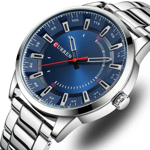 Curren 8406 Luxury Stainless Steel Quartz Casual Fashion Men's Watch – Dial Color: Blue, Strap Color: Silver – View 3