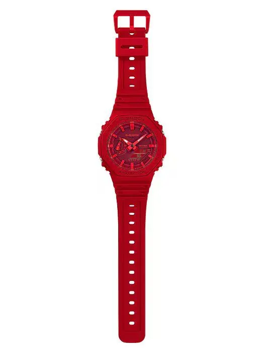 Casio GA-2100-1A DR BK G-Shock Men's Multifunctional Backlit Sports Analog Digital Wristwatch – Dial Color: Red, Strap Color: Red – View 3