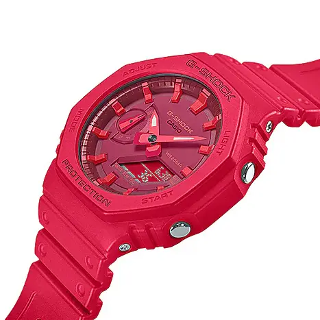 Casio GA-2100-1A DR BK G-Shock Men's Multifunctional Backlit Sports Analog Digital Wristwatch – Dial Color: Red, Strap Color: Red – View 2