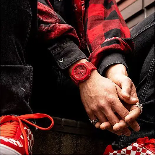 Casio GA-2100-1A DR BK G-Shock Men's Multifunctional Backlit Sports Analog Digital Wristwatch – Dial Color: Red, Strap Color: Red – View 5