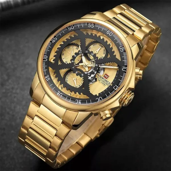 Naviforce NF9150 Luxury Steel Military Waterproof Quartz Men's Watch – Dial Color: Gold, Strap Color: Gold – View 3
