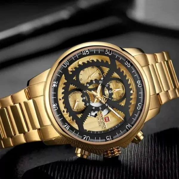 Naviforce NF9150 Luxury Steel Military Waterproof Quartz Men's Watch – Dial Color: Gold, Strap Color: Gold – View 4