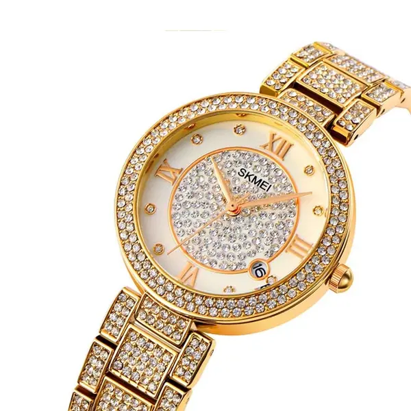 SKMEI 1739 Stainless Steel Analog Watch For Women – Dial Color: Gold, Strap Color: Gold  – View 2