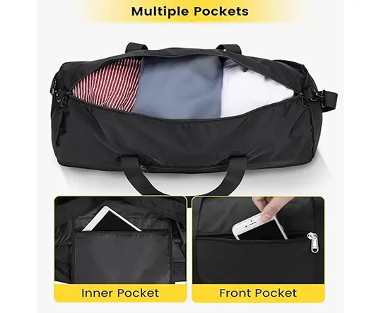 Vorspack 24 Inches Foldable & Lightweight Gym Bag for Men – Color: Black – View 2