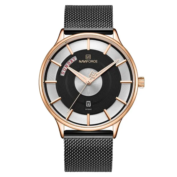 Naviforce NF3007 Luxury Stainless Steel Sports Men's Watch – Dial Color: Black, Strap Color: Black – View 1
