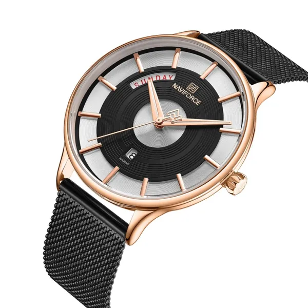 Naviforce NF3007 Luxury Stainless Steel Sports Men's Watch – Dial Color: Black, Strap Color: Black – View 2