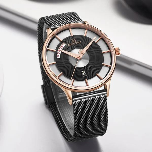 Naviforce NF3007 Luxury Stainless Steel Sports Men's Watch – Dial Color: Black, Strap Color: Black – View 3