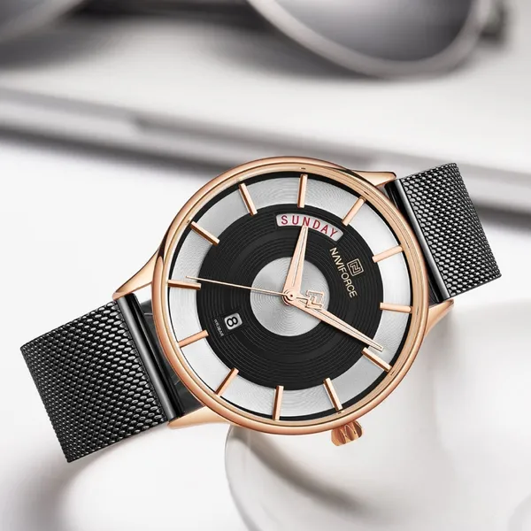 Naviforce NF3007 Luxury Stainless Steel Sports Men's Watch – Dial Color: Black, Strap Color: Black – View 4