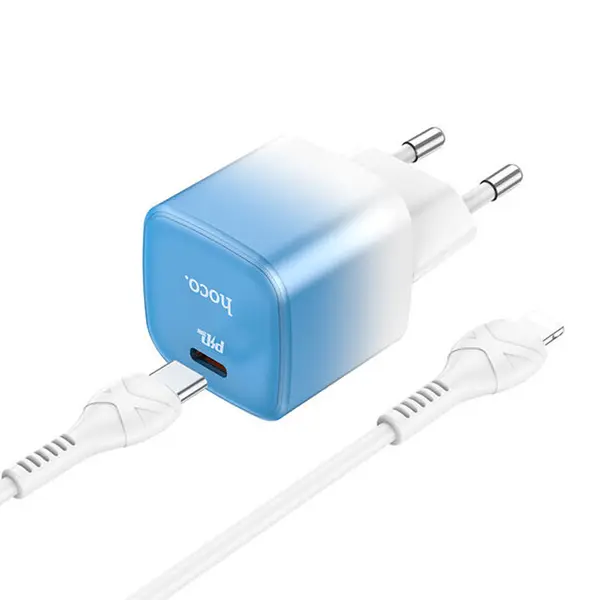 Hoco C101A 20W PD Ice Blue Fast Charger with Type-C to Lightning Cable – View 4