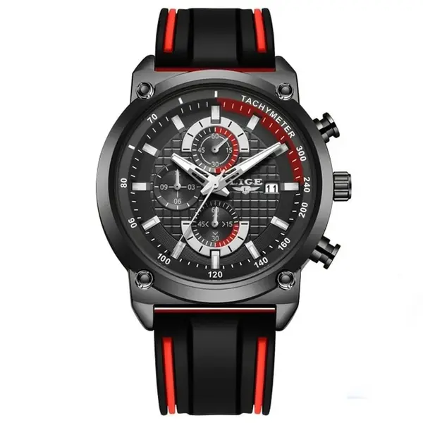 LIGE 10004 Silicone Strap Quartz Analog Premium Sporty Men's Watch – Dial Color: Black, Strap Color: Blue – View 1