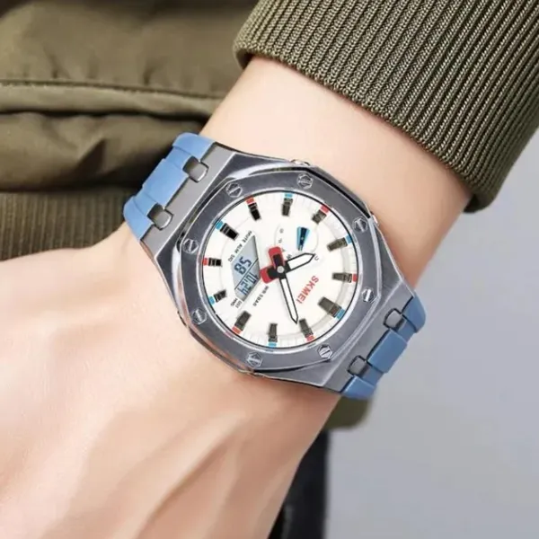 SKMEI 2243 Silicone Quartz Sports Men's Watch – Dial Color: Silver, Strap Color: Blue – View 4