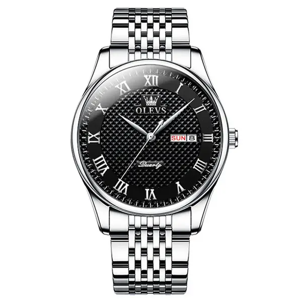 OLEVS 5562 Business Stainless Steel Waterproof Analog Quartz Men's Watch – Dial Color: Black, Strap Color: Silver – View 1