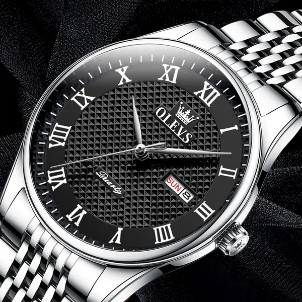 OLEVS 5562 Business Stainless Steel Waterproof Analog Quartz Men's Watch – Dial Color: Black, Strap Color: Silver – View 2