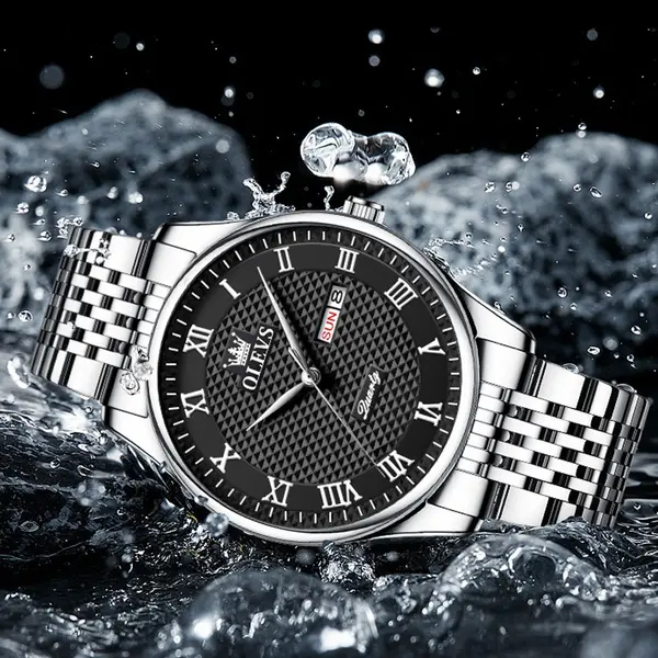 OLEVS 5562 Business Stainless Steel Waterproof Analog Quartz Men's Watch – Dial Color: Black, Strap Color: Silver – View 5