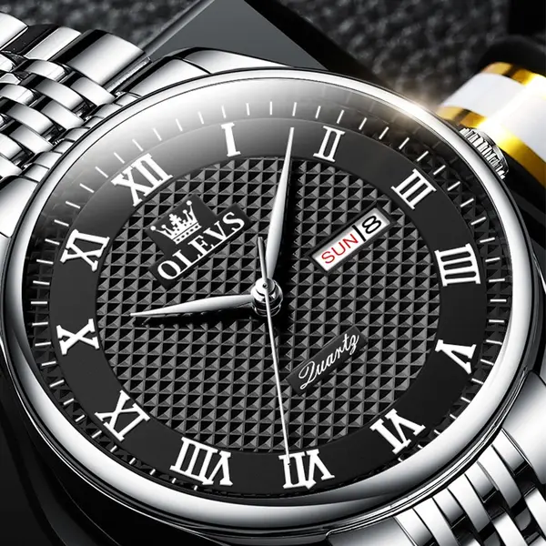 OLEVS 5562 Business Stainless Steel Waterproof Analog Quartz Men's Watch – Dial Color: Black, Strap Color: Silver – View 3