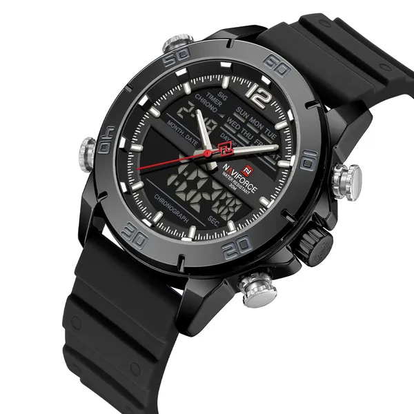 Naviforce 9253-T Stainless Steel Case Luminescent Men's Sports Analog Watch – Dial Color: Black, Strap Color: Black – View 2