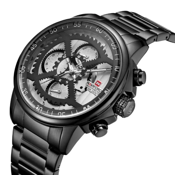 Naviforce NF9150 Luxury Steel Military Waterproof Quartz Men's Watch – Dial Color: Black, Strap Color: Black – View 2