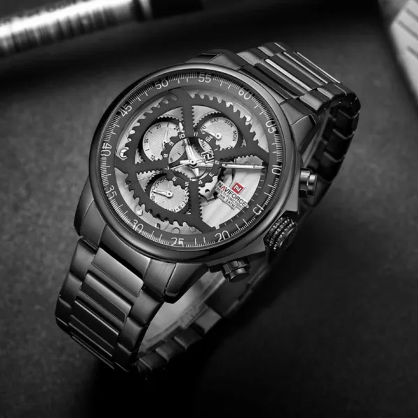 Naviforce NF9150 Luxury Steel Military Waterproof Quartz Men's Watch – Dial Color: Black, Strap Color: Black – View 4