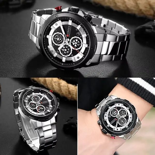 Curren 8323 Luxury Quartz Stainless Steel Chronograph Men's Watch – Dial Color: Silver, Strap Color: Silver – View 4