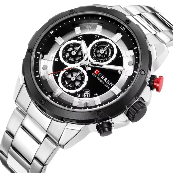 Curren 8323 Luxury Quartz Stainless Steel Chronograph Men's Watch – Dial Color: Silver, Strap Color: Silver – View 2