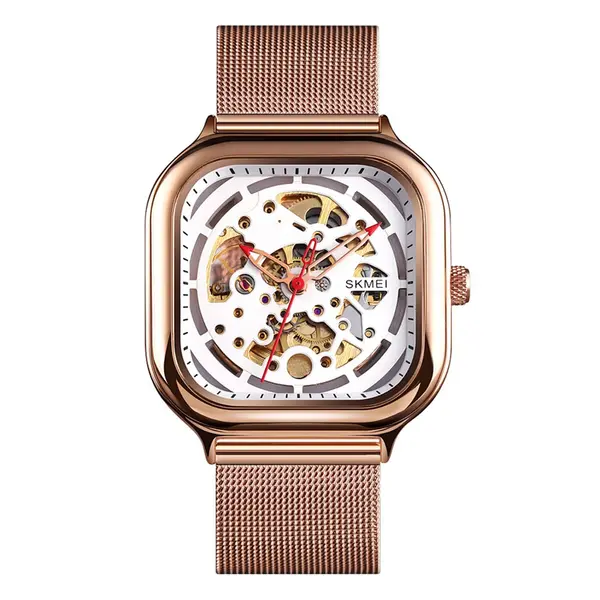 SKMEI 9184 Automatic Mechanical Stainless Steel Men's Watch – Dial Color: White, Strap Color: Rose – View 1