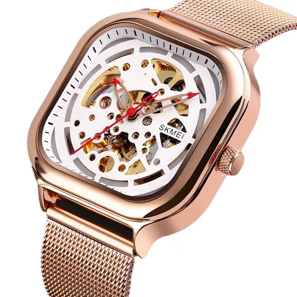 SKMEI 9184 Automatic Mechanical Stainless Steel Men's Watch – Dial Color: White, Strap Color: Rose – View 3